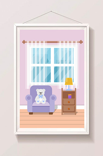 扁平风格紫色温馨少女小房间插画背景图片