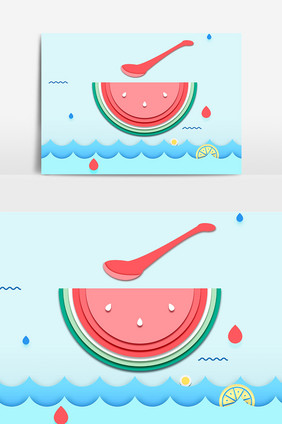 扁平剪纸风格夏日西瓜凉爽装饰素材