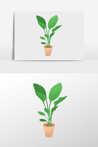 长叶子盆栽插画元素图片