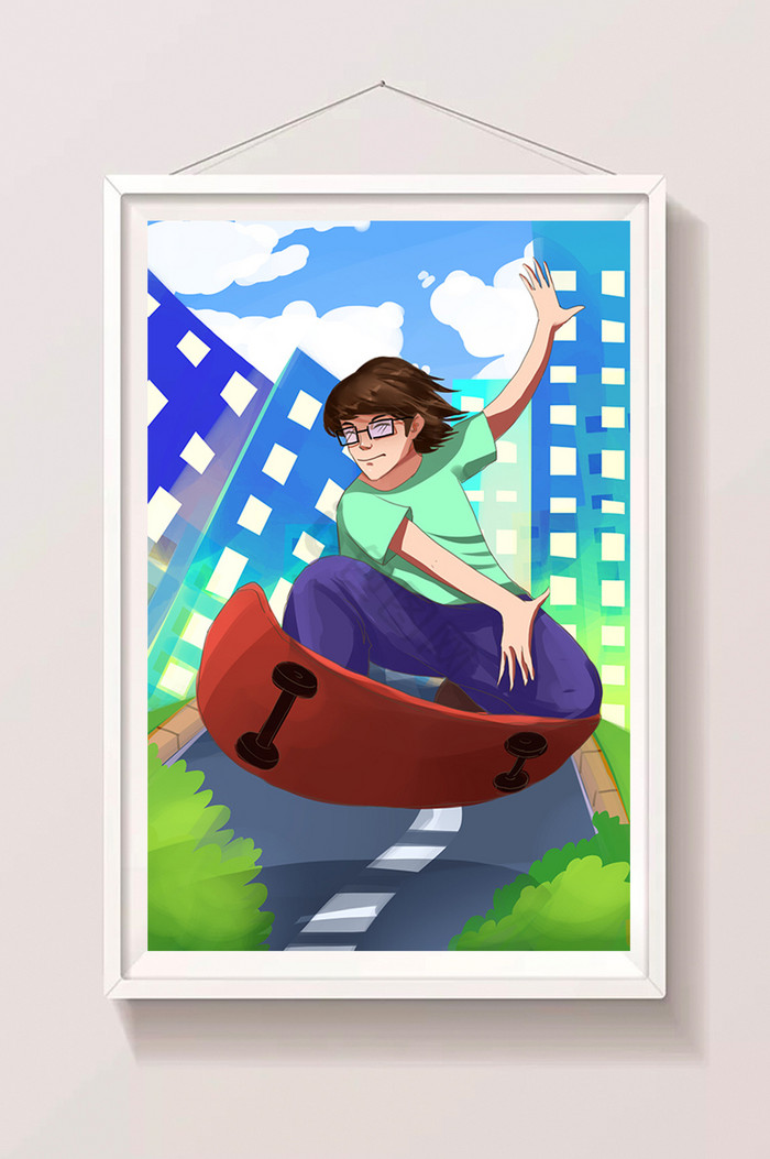 暑期风滑板少年插画图片