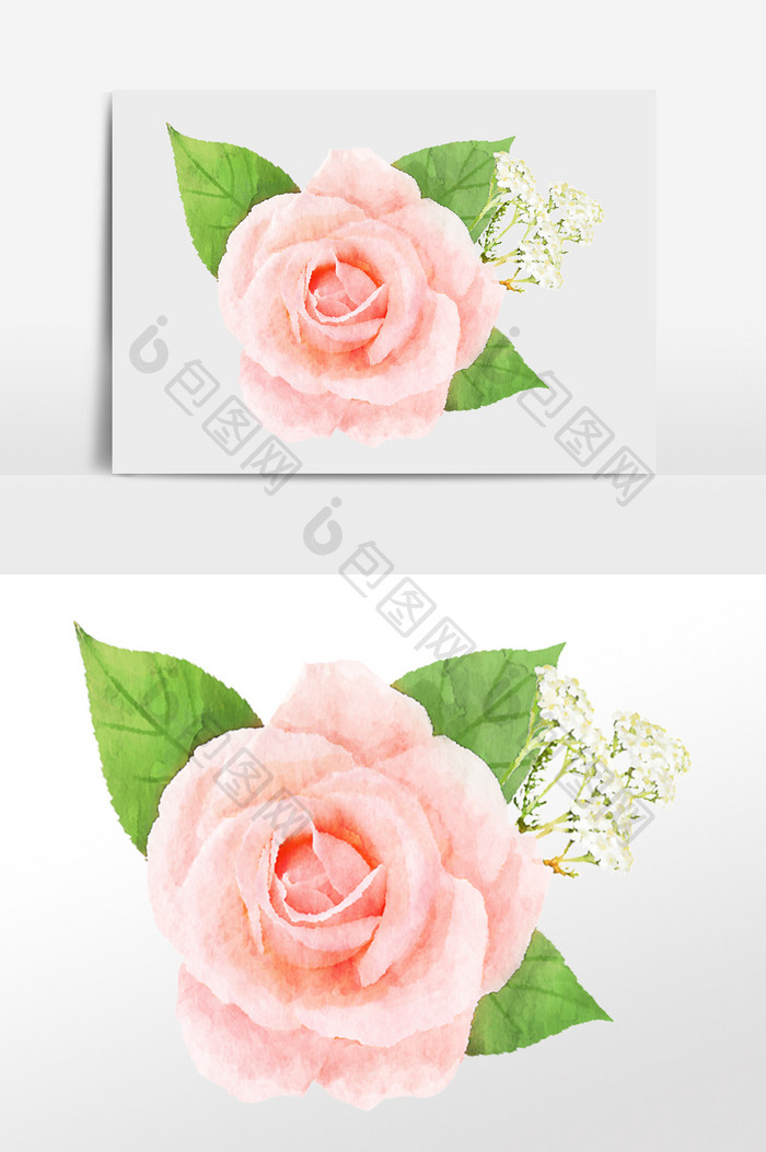水彩手绘粉玫瑰花花束素材 图片下载 包图网