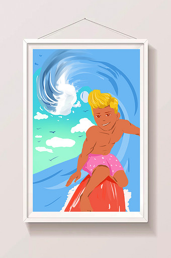 夏季水上运动冲浪插画图片