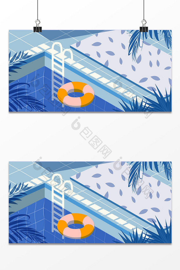 夏天蓝色游泳池海报背景
