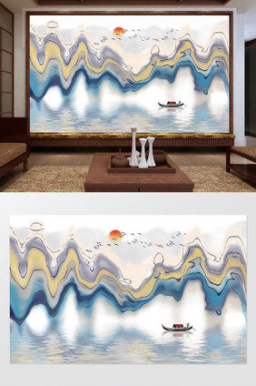 新中式抽象山水画水墨背景墙壁画