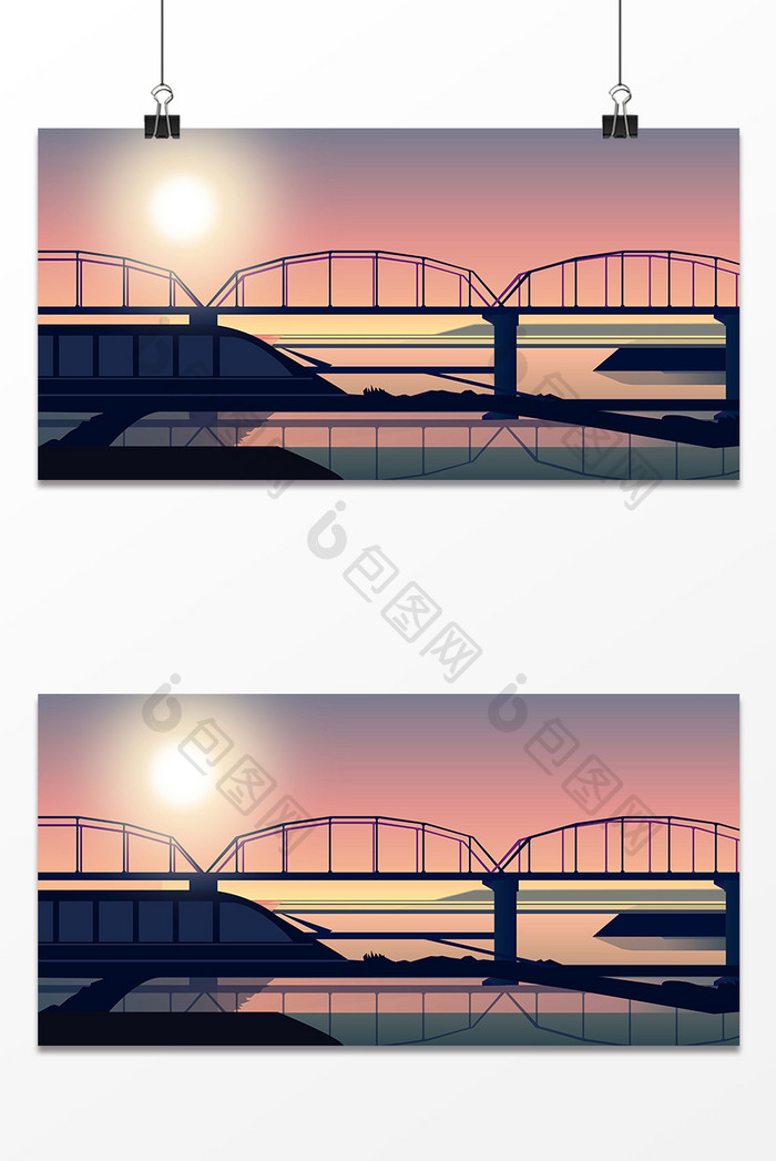 小桥落日设计背景图