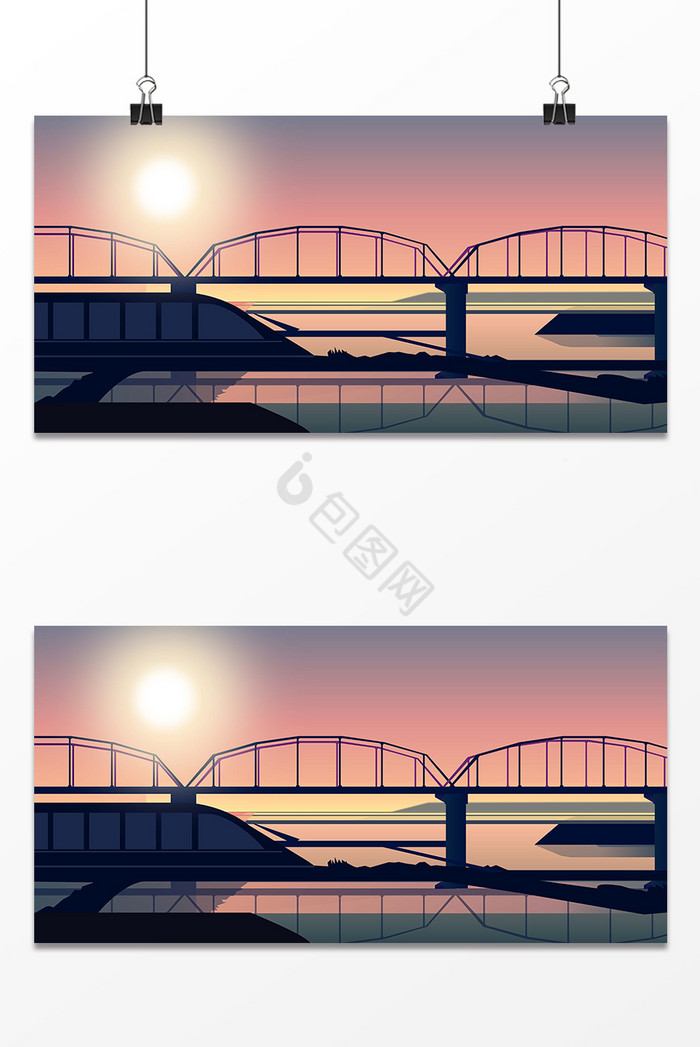小桥落日图图片