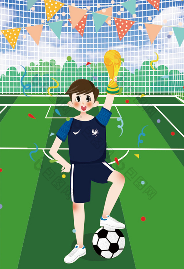 激情世界杯法国队夺冠插画