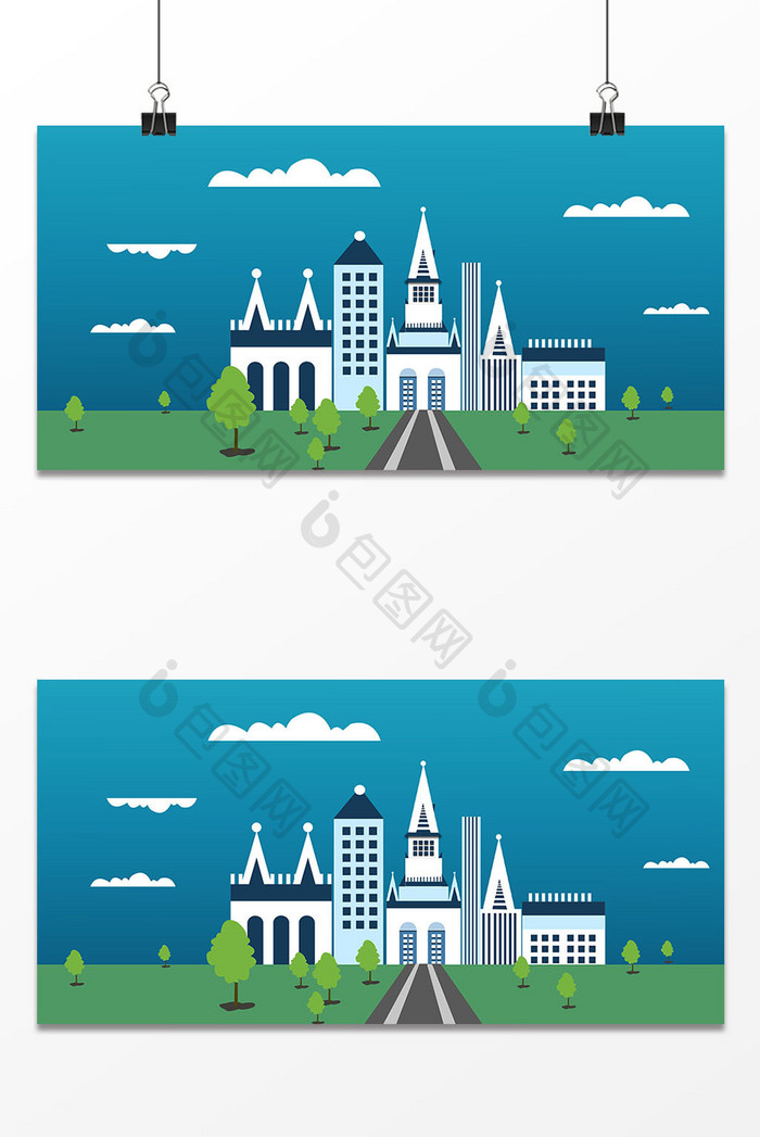 城市景色插画设计背景图