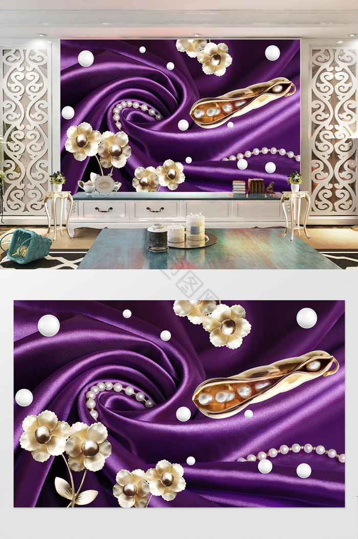 3d立体珍珠花朵大气奢华背景墙图片