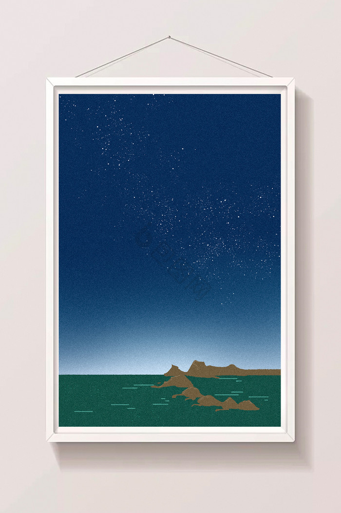 深海上星空插画图片