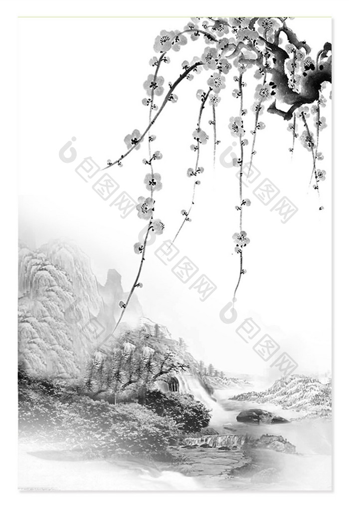 水墨山水画设计背景图-psd格式-包图网