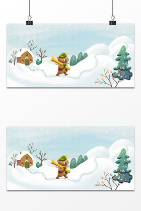 小狗熊雪地图图片