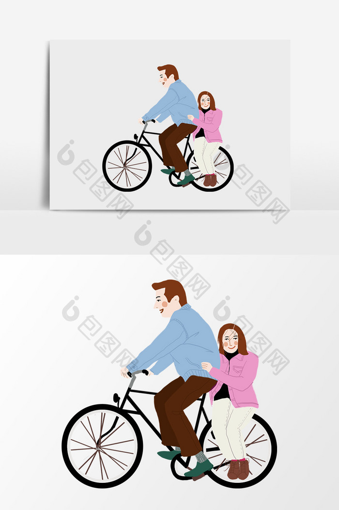 卡通手绘漫画自行车情侣