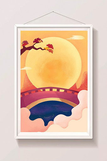 手绘卡通七夕月亮石拱桥图片