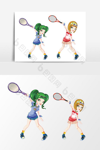 卡通风格网球比赛网球人物矢量元素图片