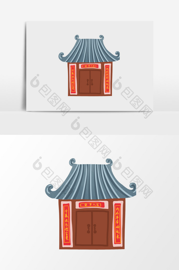 手绘卡通中国老式建筑