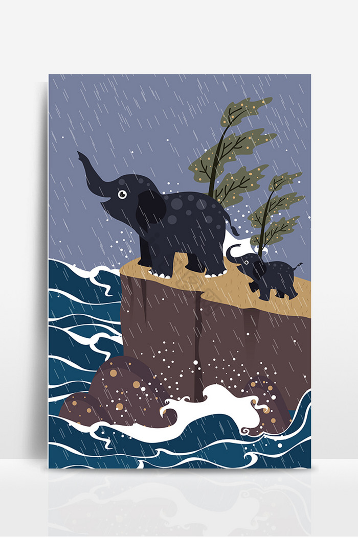 海边绝望大象保护动物插画图片