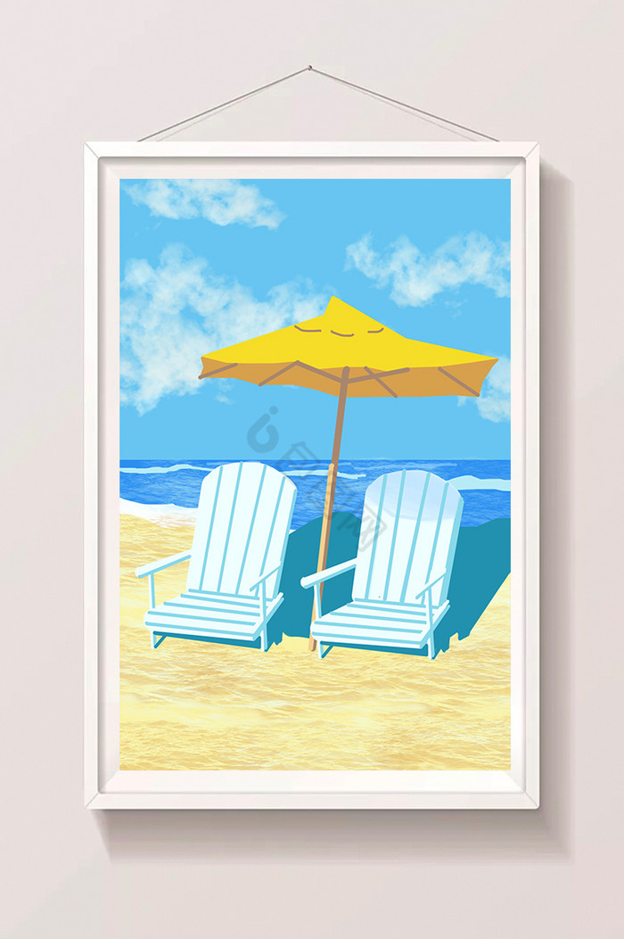 沙滩伞插画图片