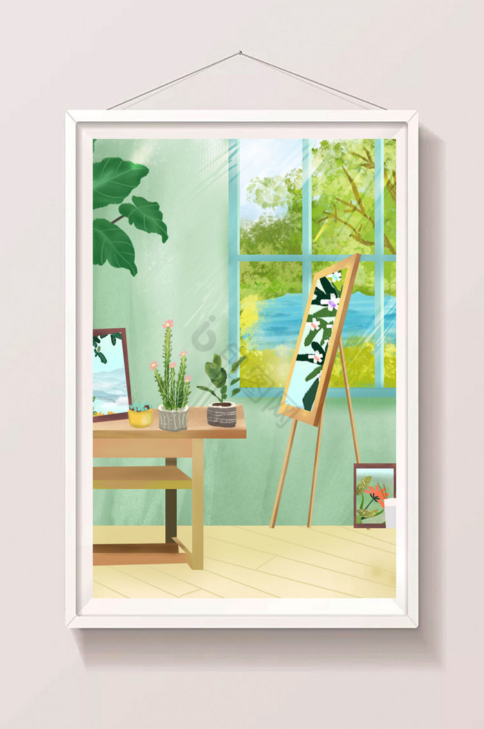 室内桌子上的相册画板植物图片