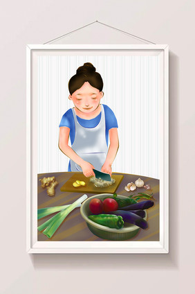 美食人物制作蔬菜材料精美清新唯美插画