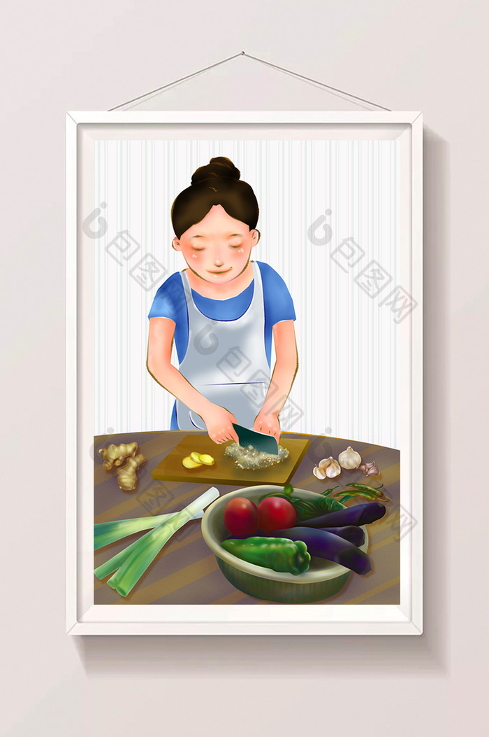 美食人物制作蔬菜材料精美清新唯美插画