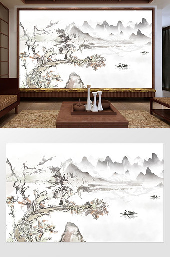 新中式简洁大气水墨风背景墙图片