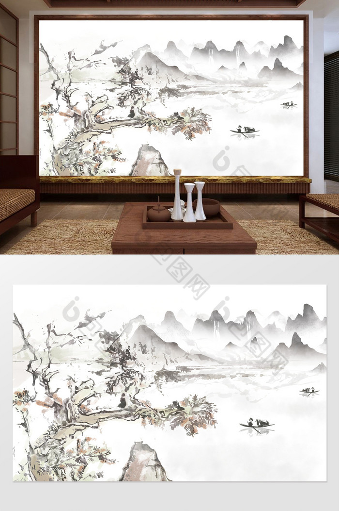 新中式简洁大气水墨风背景墙图片图片