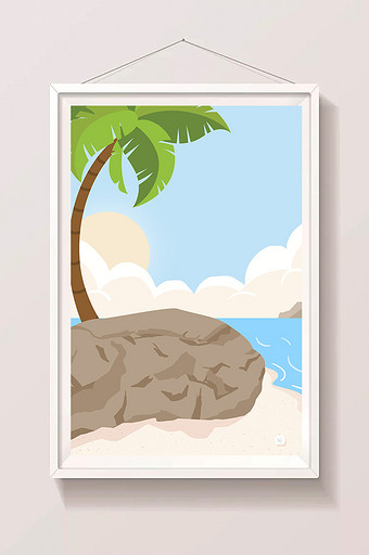 手绘卡通海边海岛椰树图片