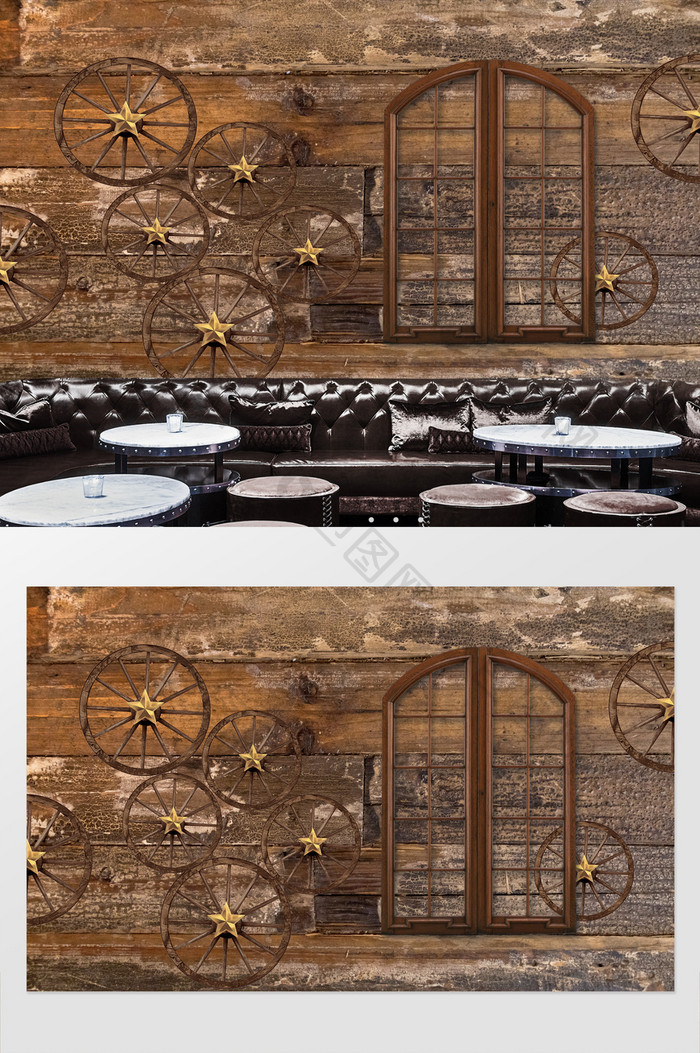 木质复古风工装定制背景墙