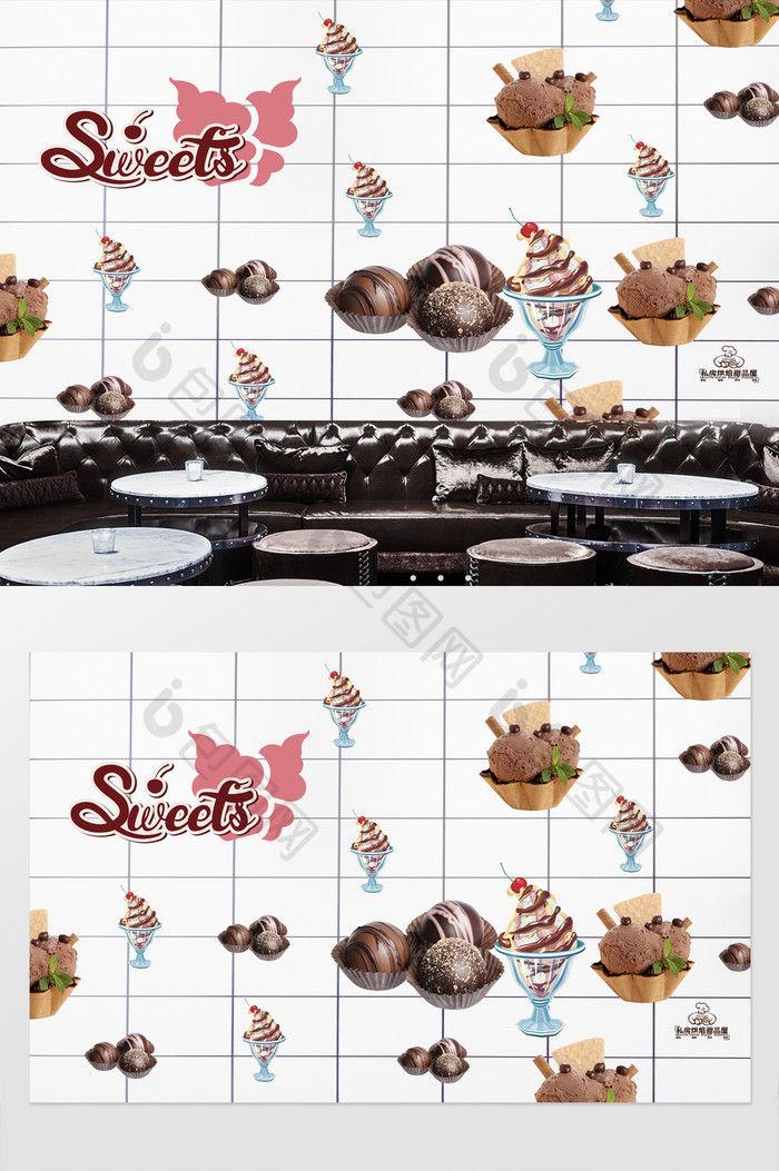 现代可爱甜品店工装定制背景墙图片图片