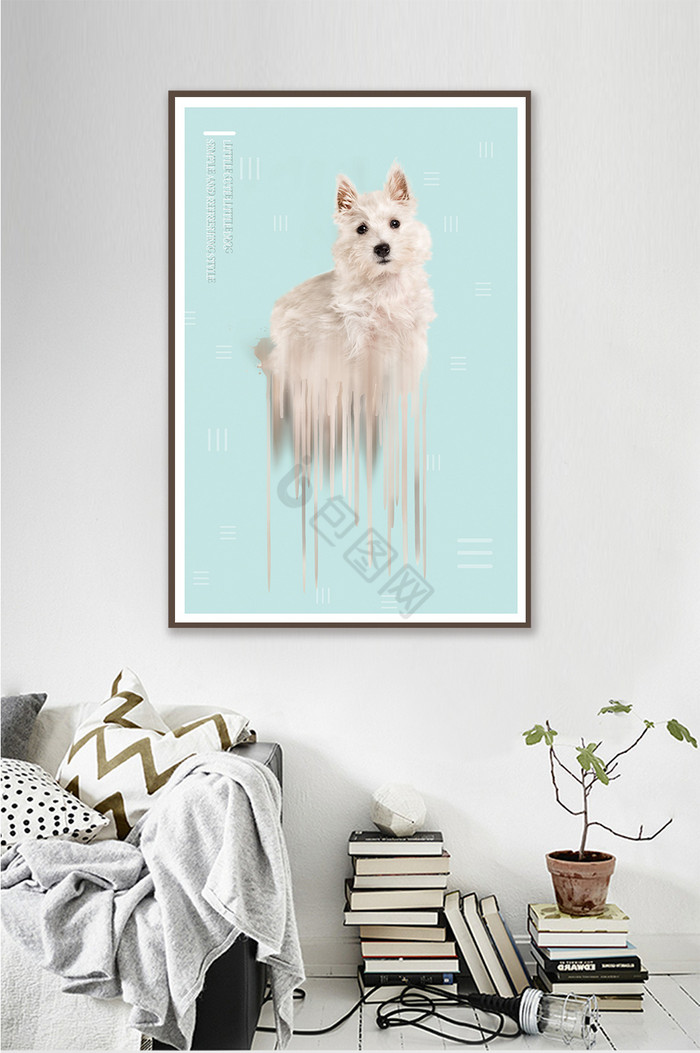 抽象现代简约动物小狗客厅过道创意装饰画图片