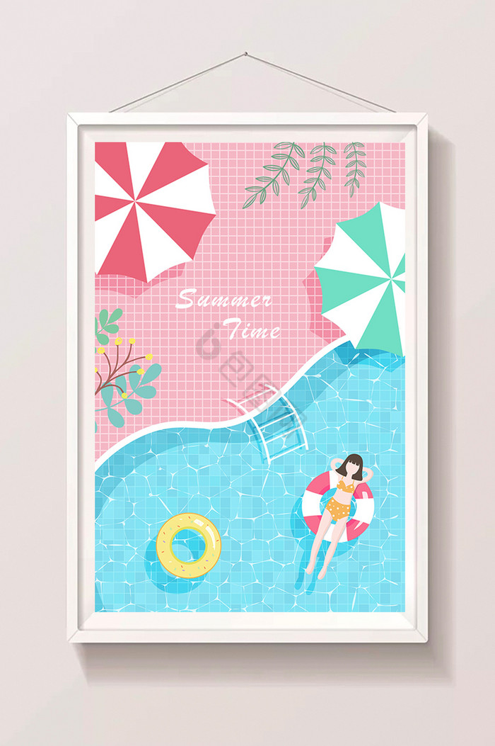 文艺暑期生活泳池游泳插画图片