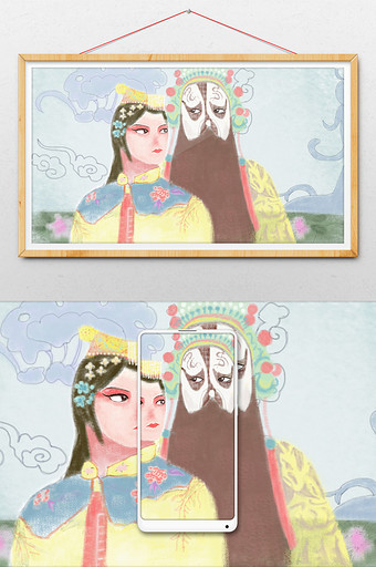 唯美中国风中国传统文化京剧霸王别姬插画图片