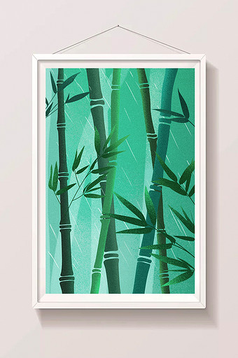 清新绿色竹林下雨插画背景图片