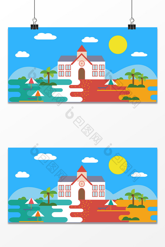 夏天房子建筑太阳设计背景图