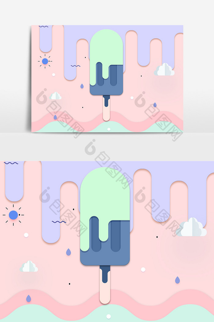 夏日雪糕冰淇淋剪纸风装饰素材