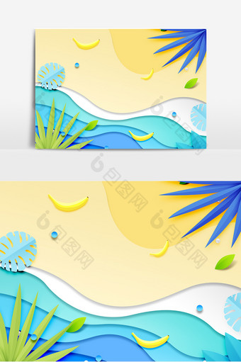 扁平剪纸风格海岸线沙滩装饰元素图片