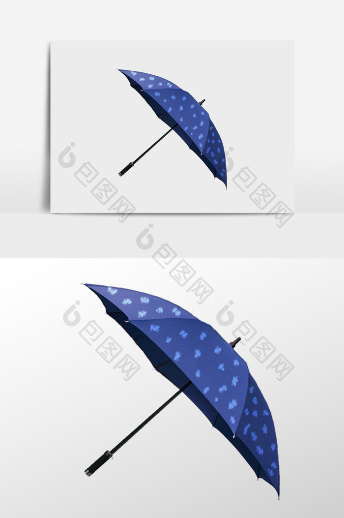 蓝色卡通雨伞插画元素