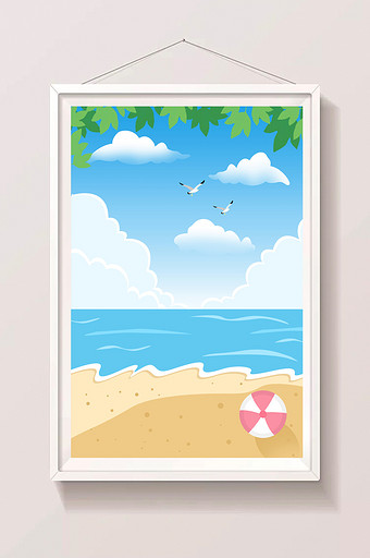 海滩玩耍的插画背景图片