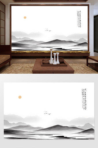 中式山水水墨电视背景墙图片