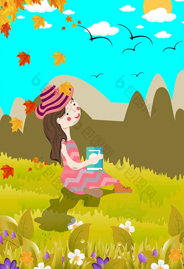 动漫女孩坐在树下看书图片
