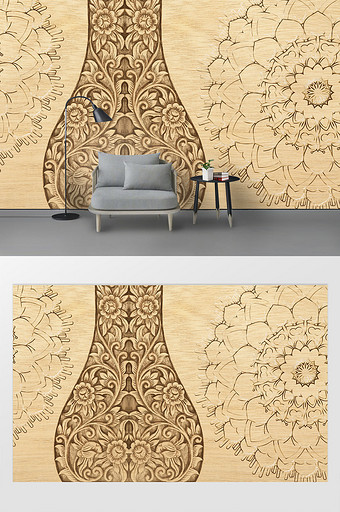 现代简约木刻花纹琵琶质感装饰背景墙图片