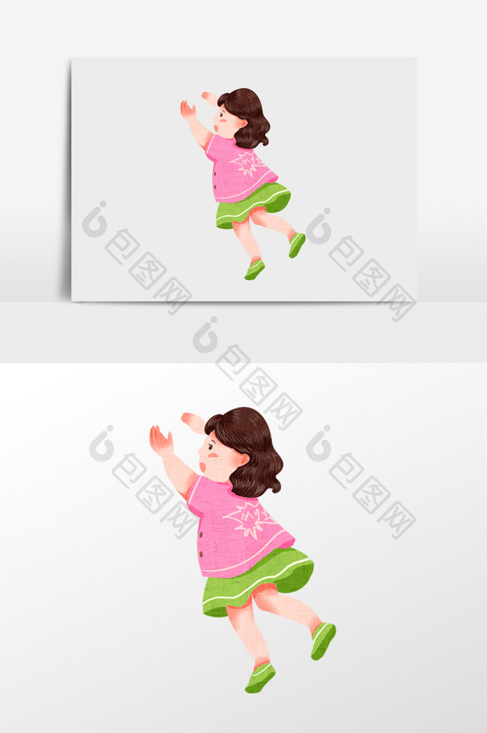 粉色衣服小女孩插画元素