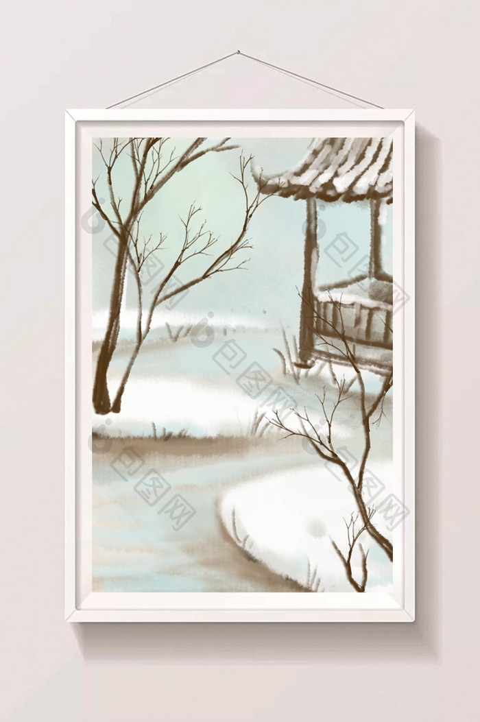 唯美中国风雪景背景插画