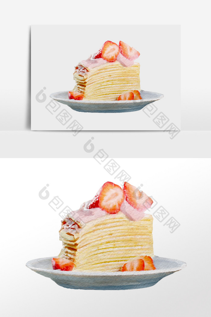 水彩手绘草莓蛋糕美食素材