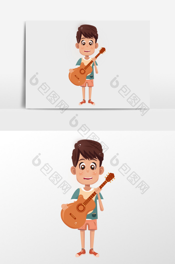 弹吉他的小男孩插画元素