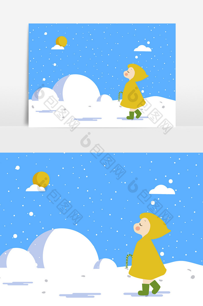 下雪人物手绘设计元素