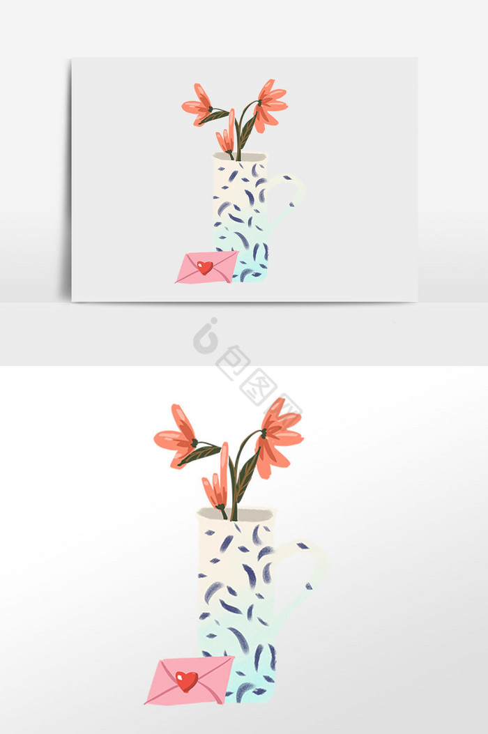 信封花盆花朵插画图片