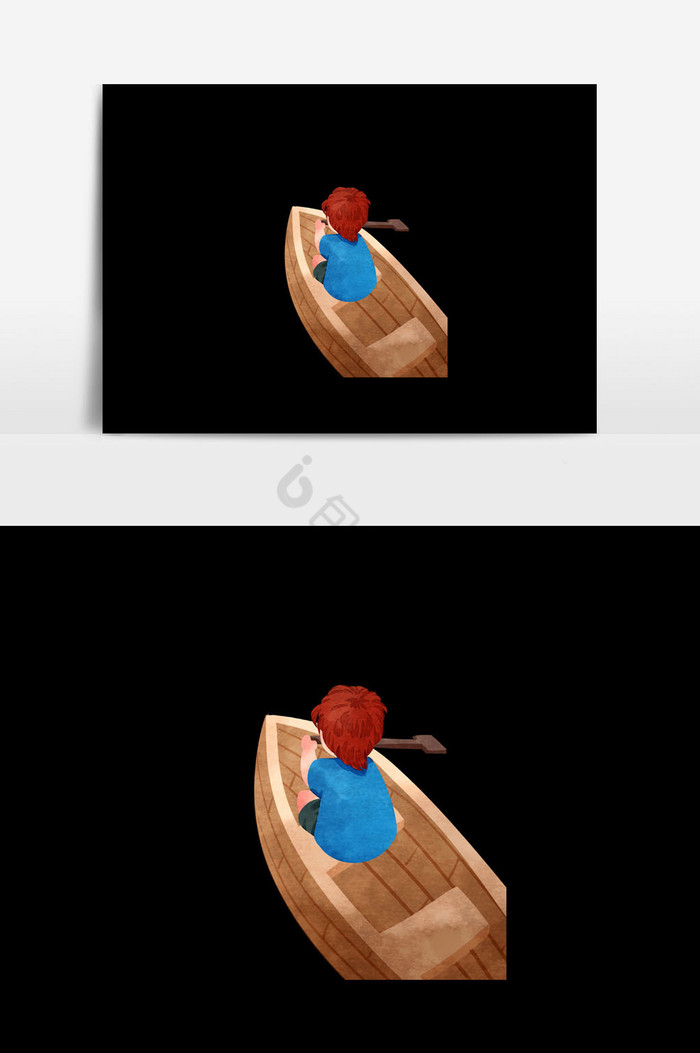 少年划船插画图片