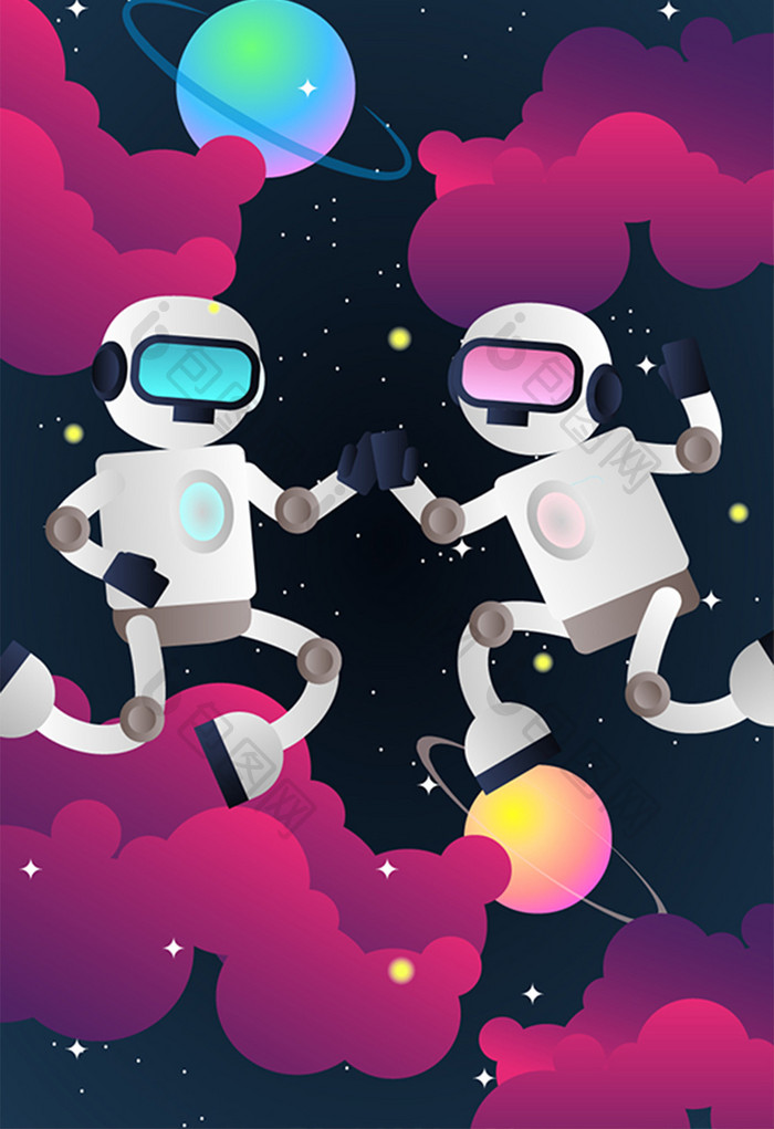 宇宙机器人跳舞科技插画